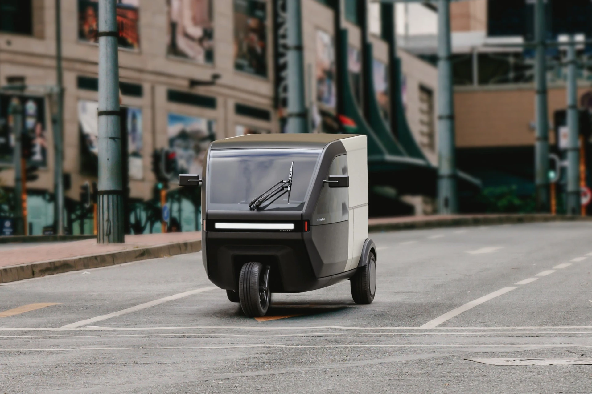 Scooter P-Two in the city
